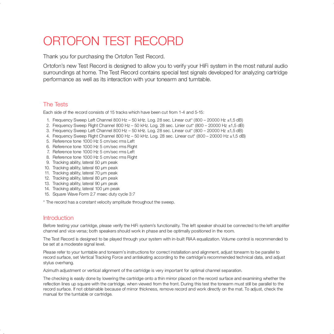 TEST RECORD – Ortofon OFFICIAL ONLINE SHOP