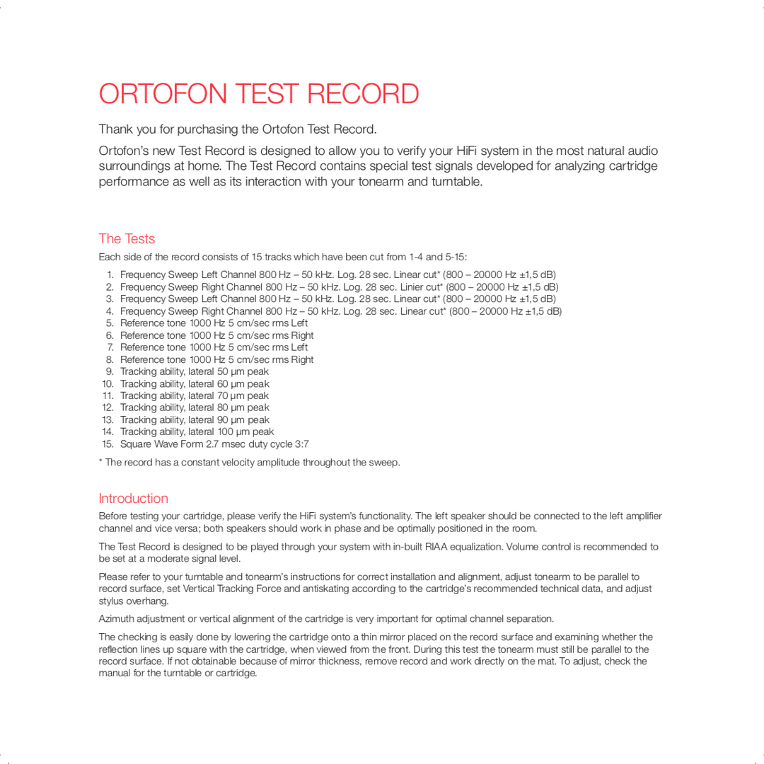 TEST RECORD – Ortofon OFFICIAL ONLINE SHOP TEST RECORD – Ortofon OFFICIAL ONLINE SHOP